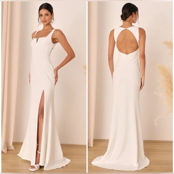 NWOT Lulus Everlasting Promise White Notched Backless Mermaid Maxi Dress - Picture 2 of 9